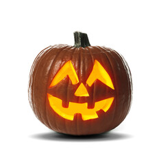 Halloween jack-o-lantern isolated on white. Pumpkin with carved spooky face