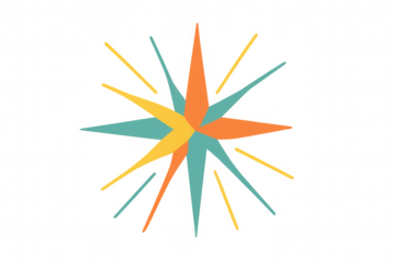 Abstract colorful starburst exploding icon creating dynamic visual energy with radiating lines on transparent background