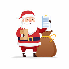 Santa Claus Checking His List with a Sack of Gifts