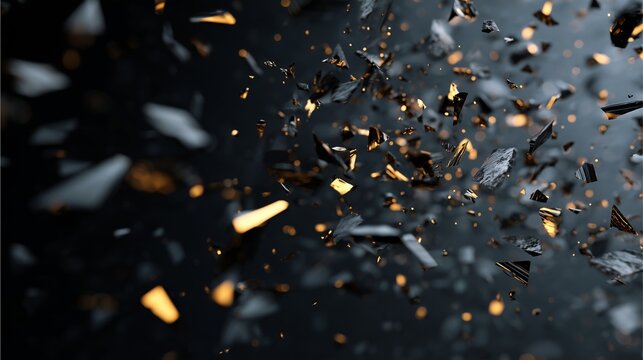 Dynamic shards exploding, revealing the essence of transformation. Glimmering particles add an enigmatic touch, and offer a vibrant display of energy and change. 