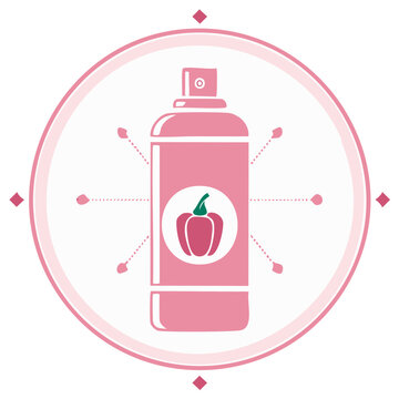 Pink spray can icon with bell pepper design in a decorative circular frame