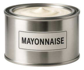 A cylindrical metal canister containing almond paste, adorned with a minimalist design and a pull-tab top.
