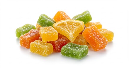 Délicieux bonbons fruités colorés brillent sous une lumière studio éclatante textures gélifiées tentantes fond blanc