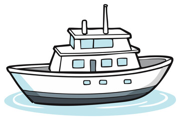 Fototapeta premium Cartoonish Yacht Boat Illustration On Water For Recreation Or Travel White And Blue