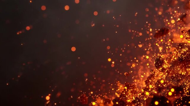 Burning embers creating glowing particles on dark background