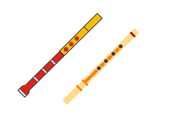 Two colorful wooden flutes on a black background