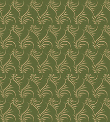 Seamless Christmas Damask Pattern On Green Background