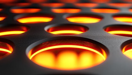 Glowing circles in dark, textured grid