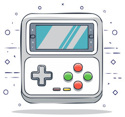 Retro handheld gaming console with directional pad and colorful buttons