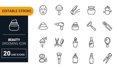 Collection of beauty and grooming line icons on white background vector