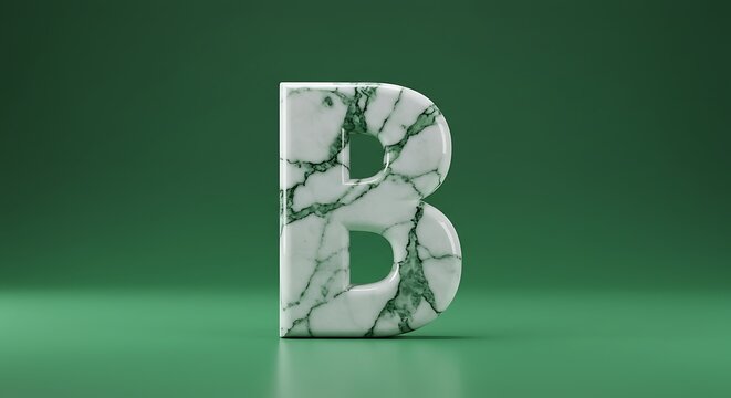 Elegant marble letter b on green background design element