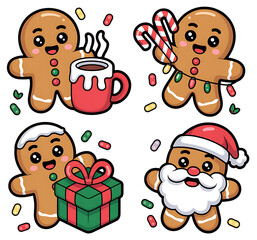 Naklejka premium Christmas stickers, holiday stickers, Christmas sticker collection with santa. Colorful christmas stickers featuring festive icons and characters, Christmas sticker set, A festive collection
