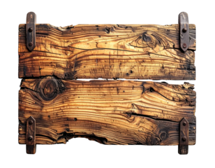 Two weathered, wooden planks, held together by rusty metal brackets