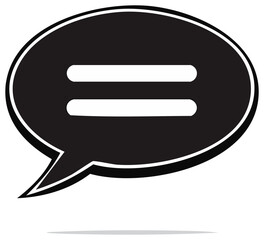 Black speech bubble with white horizontal lines representing communication or dialogue