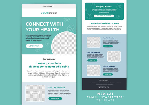 Medical and Healthcare email newsletter template in teal green color