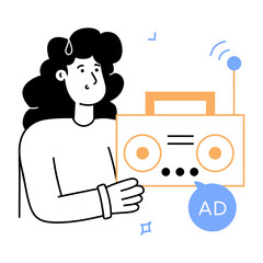 Retro radio with advertising bubble, a vibrant design for marketing, creative projects, and vintage themes, ideal for social media and web design