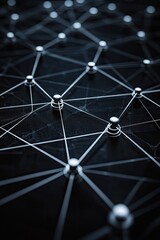 Connected pins on dark surface form network, close up