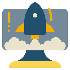 startup rocket flying growth system flat style icon