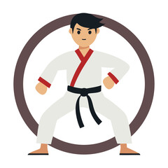 Fighters flat icons set with karate taekwondo and other martial arts sport