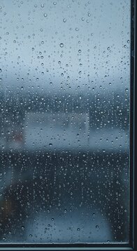 Raindrops on window glass abstract view of blurry cityscape