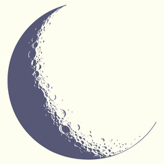 Detailed crescent moon with craters on a light background © Rabbi