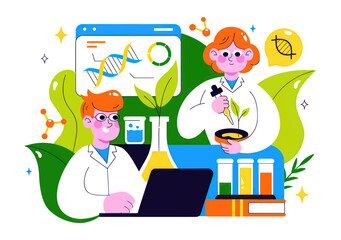 Scientists collaborate on groundbreaking research exploring DNA and plant growth, utilizing advanced technology and laboratory equipment for innovative discoveries in biology and medicine