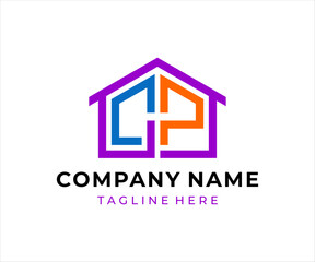 The logo design combines the letters CP and a house, using the colors purple, blue, and orange.