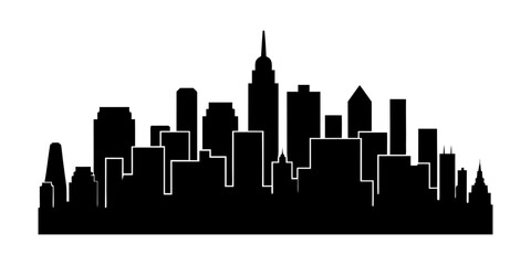 Fototapeta premium Silhouette of a city skyline with various buildings and skyscrapers in black color