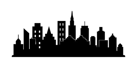 Fototapeta premium Silhouette of a cityscape with various buildings and skyscrapers against white