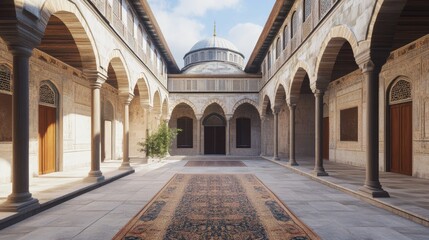 Obraz premium Serene Courtyard of a Mosque: Architectural Marvel in Sunlight