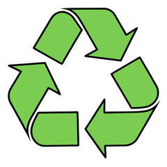 Obraz premium Green recycling symbol with black outline on white background