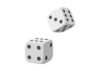 Two dice isolated on transparent background, close up shot