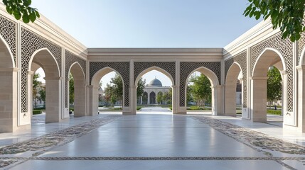 Obraz premium Serene Mosque Courtyard: Architectural Marvel in Sunlight