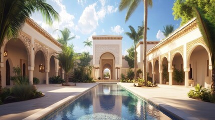 Obraz premium Serene Oasis: Architectural Marvel of Moorish Design