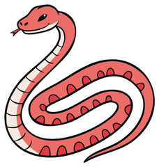 Naklejka premium Vibrant Red Coiled Snake Cartoon Illustration with Playful Expression and Extended Forked Tongue