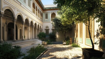 Fototapeta premium Serene Courtyard: Architectural Marvel of Ancient Palace