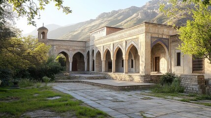 Obraz premium Ancient Mosque in Mountainous Landscape