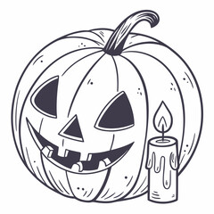 Outline Halloween Pumpkin Jack O Lantern With Candle