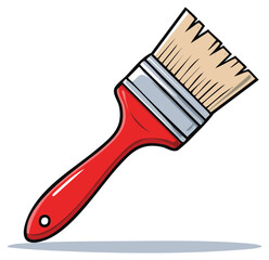 Vibrant red handled paintbrush with bristles ready to paint, renovate or decorate