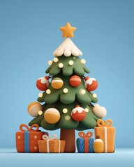 A decorated Christmas tree with wrapped gifts and presents below it.Generative ai illustration