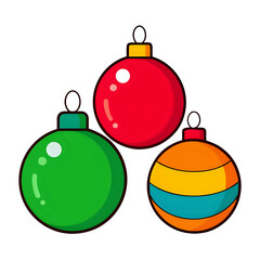color christmas baubles set ,illustration outline isolated on white background