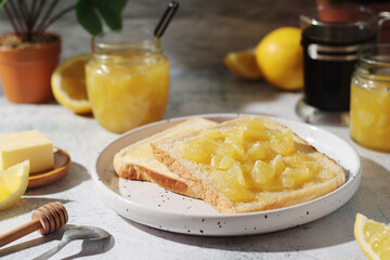 Sandwiches with lemon marmalade served on the table