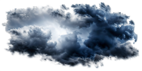 dark thunderstorm clouds with lightnings isolated on white background PNG. GENERATIVE AI