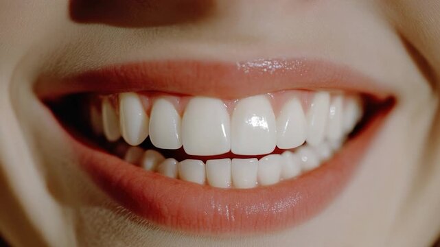 A close-up shot of a person's mouth showing white teeth, ideal for use in advertisements or editorial content