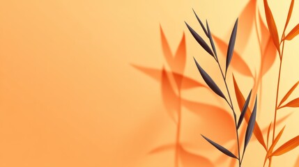 Evocative floral composition of stylized leaves against a soft orange background creating a soothing atmosphere