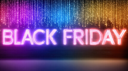 Black Friday Neon Sign: A vibrant neon sign illuminated with colorful lights, a perfect visual to capture the excitement and anticipation associated with the biggest shopping day of the year.