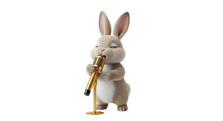 Cartoon rabbit playing the trombone isolated on white background