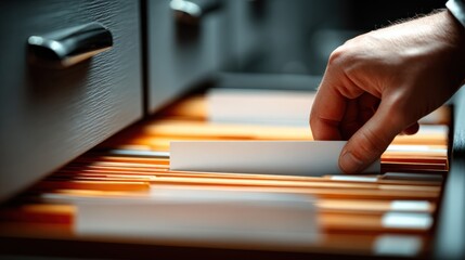 Hand Selecting File from Office Drawer with Assorted Folders