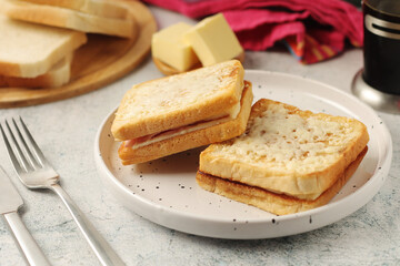 A Croque monsieur sandwich, traditional dish of French cuisine