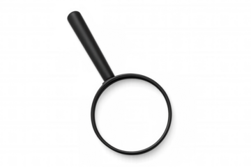 Magnifying glass tool representing concepts of searching, investigating, focusing, and finding information. Transparent background included